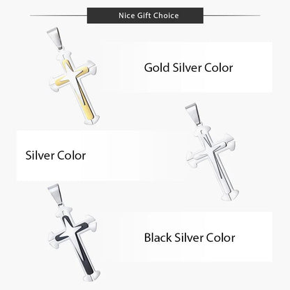 Cross Pendant Necklace for Men Women Stainless Steel Curb Cuban Link Chain Black Gold Color Silver Color Gift Jewelry