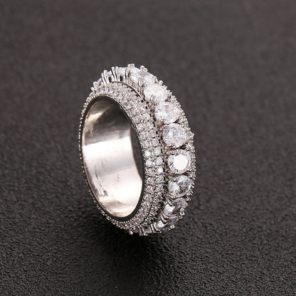 European and American Micro-Inlaid Five-Row Zircon Can Be Spinning Ring Full Zircon Hip Hop Cool Spinning Ring