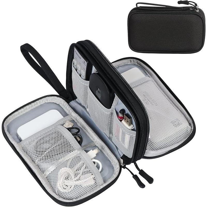 Travel Cable Organizer Pouch Electronic Accessories Carry Case Portable Waterproof Double Layers All-in-One Storage Bag for Cord, Charger, Phone, Earphone Black