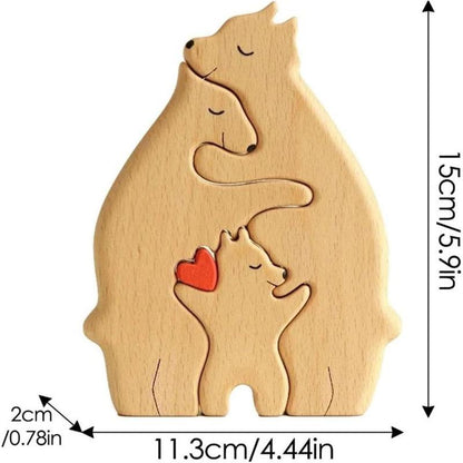 Personalised Wooden Figurines Animal Family Puzzle,Creative Wooden Bear Love Sculptures Ornament for Home Desk Decoration