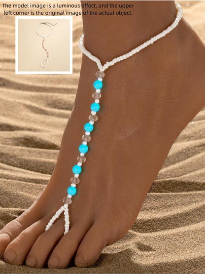 Boho Style Glow in The Dark Summer Anklet, Personality Tiered Ring Linked Design Anklet for Summer Wear, Back To SchoolSummer Jewelry