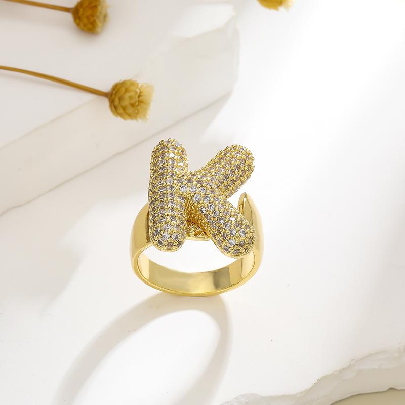 Bubble cute plump letter ring, elegant girl's first choice, fluffy name personalized fashion accessories, daily wear for parties and beaches, beautiful birthday Present, inlaid zircon sparkling girlfriend  Present Hypoallergenic Moissanite Bubble Letter