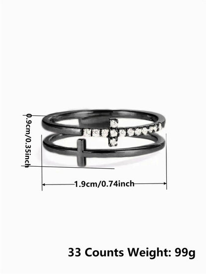 Rhinestone Decor Cross Design Double Layered Ring, Fall Fashion Jewelry Accessories for Women & Girls, Matching Jewelry