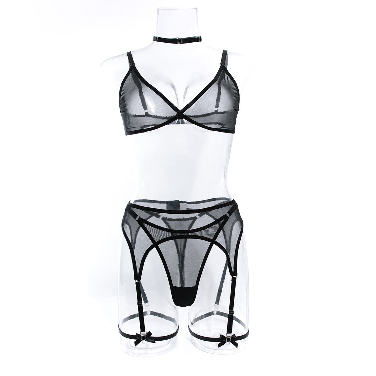 New Arrival Sexy Netted Bra Set with Bow and No-Underwire - 5-Piece with Cape for Women |   Perfect for Date Night