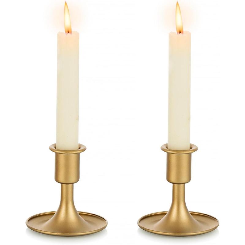 Gold Taper Candle Holder Set of 2,  Candles Sticks for Wedding Centerpieces Christmas Birthday Party Holiday Dining Table Decor Home Gifts Interior