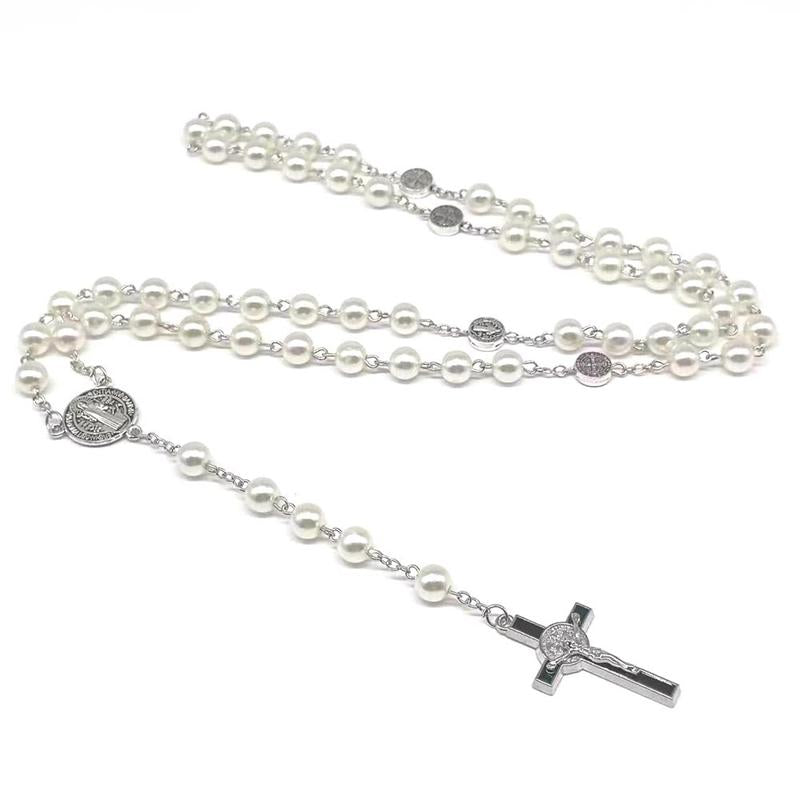 Crystal Bead Catholic Rosary Necklace Cross Pendant Choker Religious Necklaces Long Chain Prayer Charm Jewelry Gift