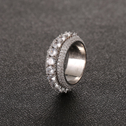 European and American Micro-Inlaid Five-Row Zircon Can Be Spinning Ring Full Zircon Hip Hop Cool Spinning Ring