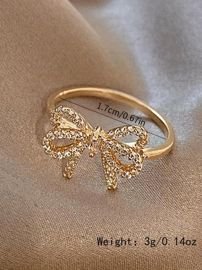 Fashion Bow Decorated Ring, 2024 New Style Elegant Rhinestone Decor Jewelry for Women for Party, Daily Clothing Decor, Trendy Jewelry for Birthday Gift