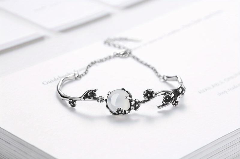 6g/0.212oz S925 Silvery Moon Shadow Cold Plum Bracelet - Fashionable Antique Silver Plated with Elegant Moonlight White Holy Grail Accent, Personalized High Coolness Jewelry for Women