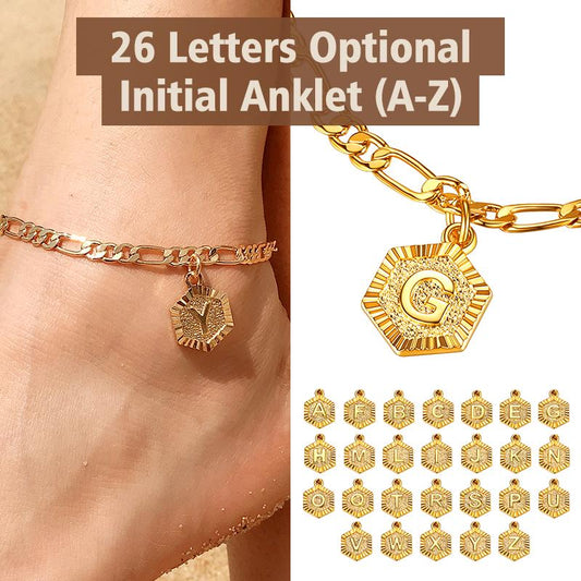 Initial 26 Letters A-Z Anklet Gold-plated 5mm Chain Anklets Bracelet with Letters Mariner Chain Figaro Chain Anklet  Adjustable For Women Men Girlfriend Bubble Letter