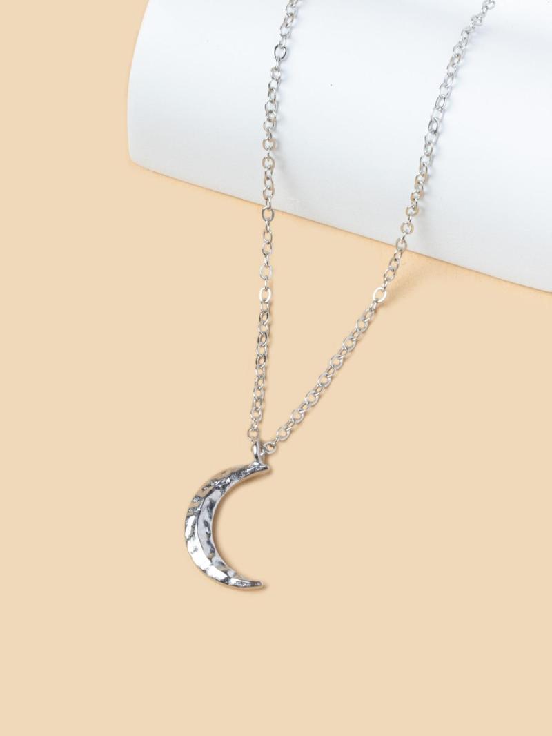 Elegant Plain Moon Pendant Necklace for Women, Trendy Clavicle Chain Necklace, Fashionable Stainless Steel Jewelry Accessories, Holiday Birthday Gift for Women and Girls