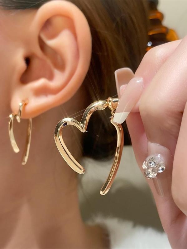 Women's Simple Style Hollow out Heart Design Hoop Earrings, 1 Pair Fashion Jewelry for Party, Daily Clothing Decor, Trendy All-match & Exquisite Jewelry for Birthday Gift