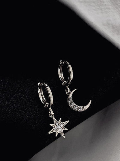 Star & Moon Design Dangle Earrings, Rhinestone Decor Drop Earrings for Women, Fashion Jewelry for Party, Daily Clothing Decor, Trendy All-match & Exquisite Jewelry for Birthday Gift