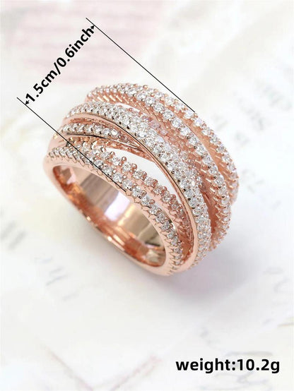 Elegant Rhinestone Decorated Ring,  Multi-layered Wrap Cross Design Ring, Fashion Accessories for Women, Trendy Accessories for Party and Daily Life