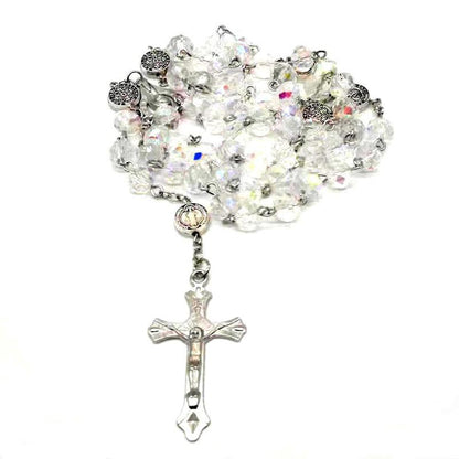 Crystal Bead Catholic Rosary Necklace Cross Pendant Choker Religious Necklaces Long Chain Prayer Charm Jewelry Gift