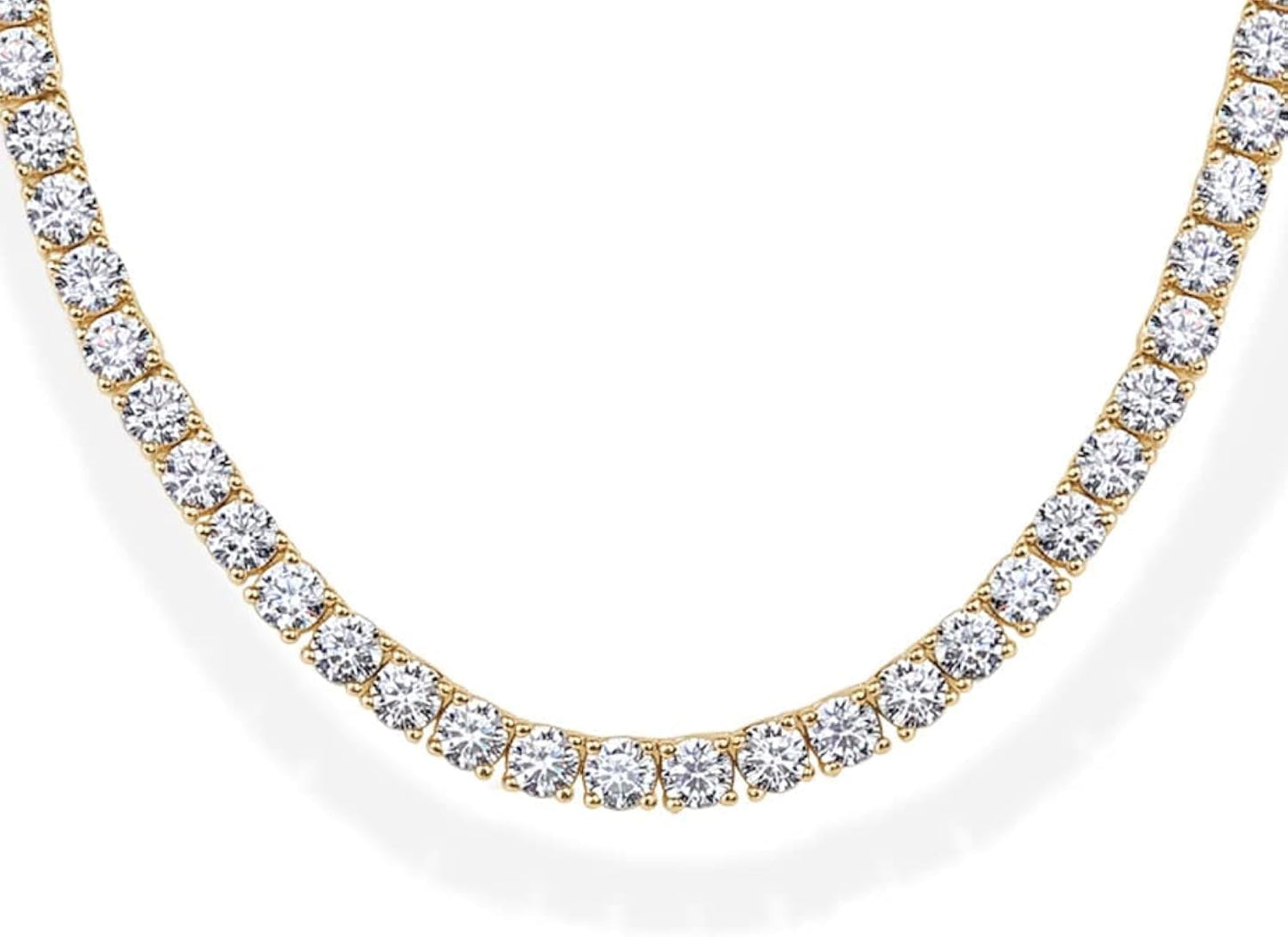 14K Gold Plated 3mm Simulated Diamond Tennis Necklace for Women | Sizes 15" and 18"