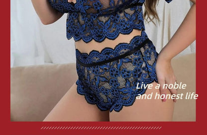 New Arrival Plus Size Sexy Lace Nightwear Set - Ruffle Wave Design, Perfect for a Romantic Night at Home