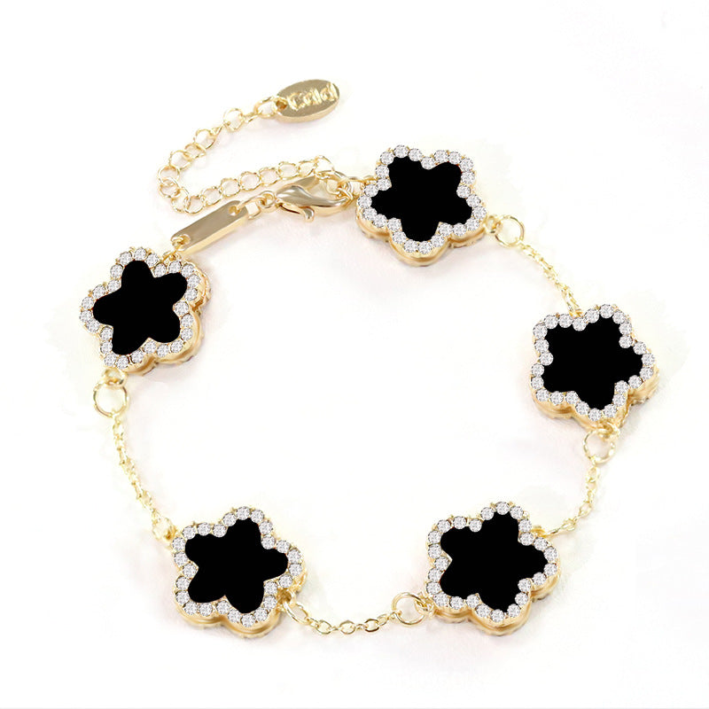 Flower Shape Bracelet Multi Colored With Shiny Cubic Zircon Adjustable Chain Sweet Style Personality Simple Design Jewelry.