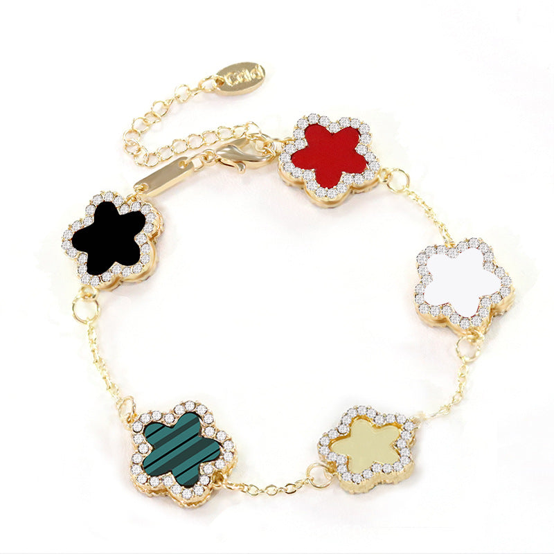 Flower Shape Bracelet Multi Colored With Shiny Cubic Zircon Adjustable Chain Sweet Style Personality Simple Design Jewelry.