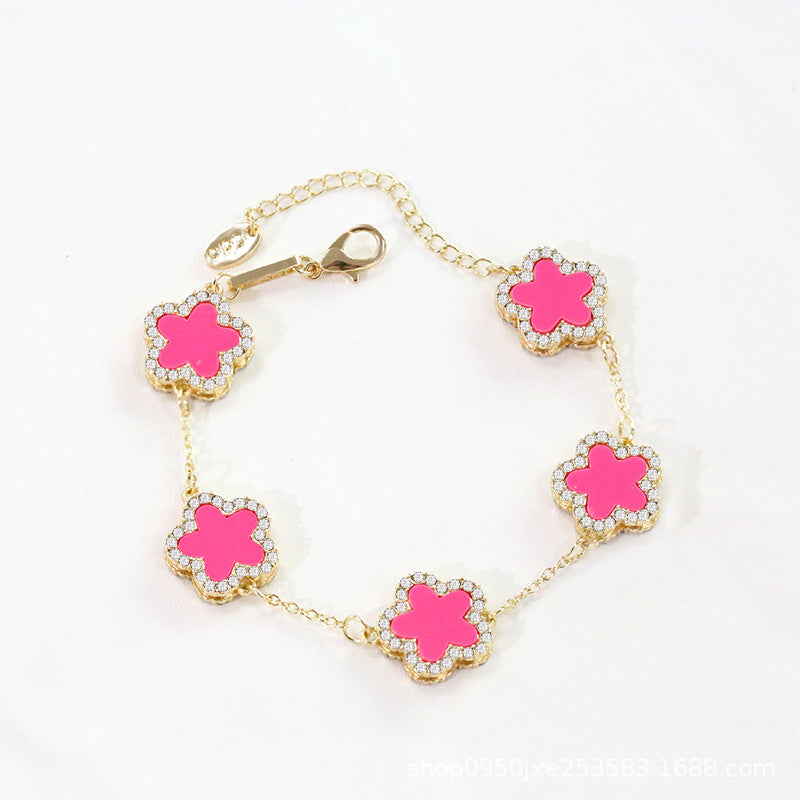 Flower Shape Bracelet Multi Colored With Shiny Cubic Zircon Adjustable Chain Sweet Style Personality Simple Design Jewelry.