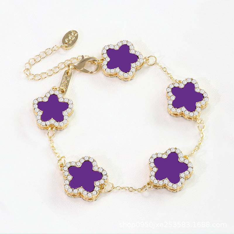 Flower Shape Bracelet Multi Colored With Shiny Cubic Zircon Adjustable Chain Sweet Style Personality Simple Design Jewelry.