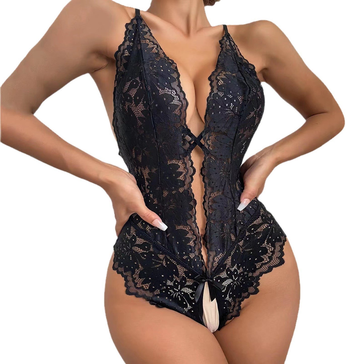 New Arrival - Sexy Lace Hollow Out Open-Crotch Bodysuit with Crossed Back Design for Women