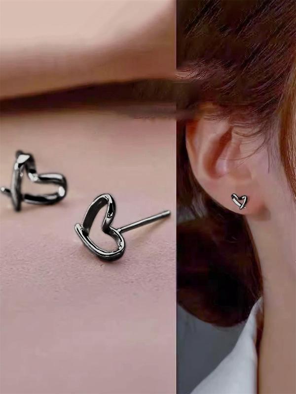 Women's Simple Heart Design Stud Earrings, 2024 New Style Jewelry for Party, Daily Clothing Decor, Trendy All-match Cool Female Accessories for Birthday Gift