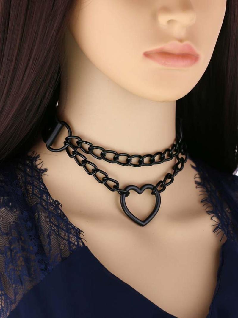 Punk Style Heart Design Choker,  Fashionable PU Leather Chain Necklace for Party, Daily Clothing Decor, Trendy All-match & Exquisite Jewelry for Birthday Gift