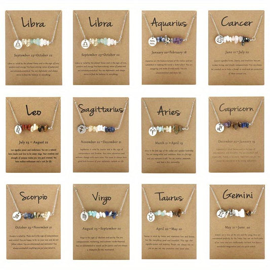 Boho Chic Zodiac Stone Pendant Necklace - Original Design, Natural Gemstone Combo For Everyday Wear, All-Season Fashion Accessory For Women