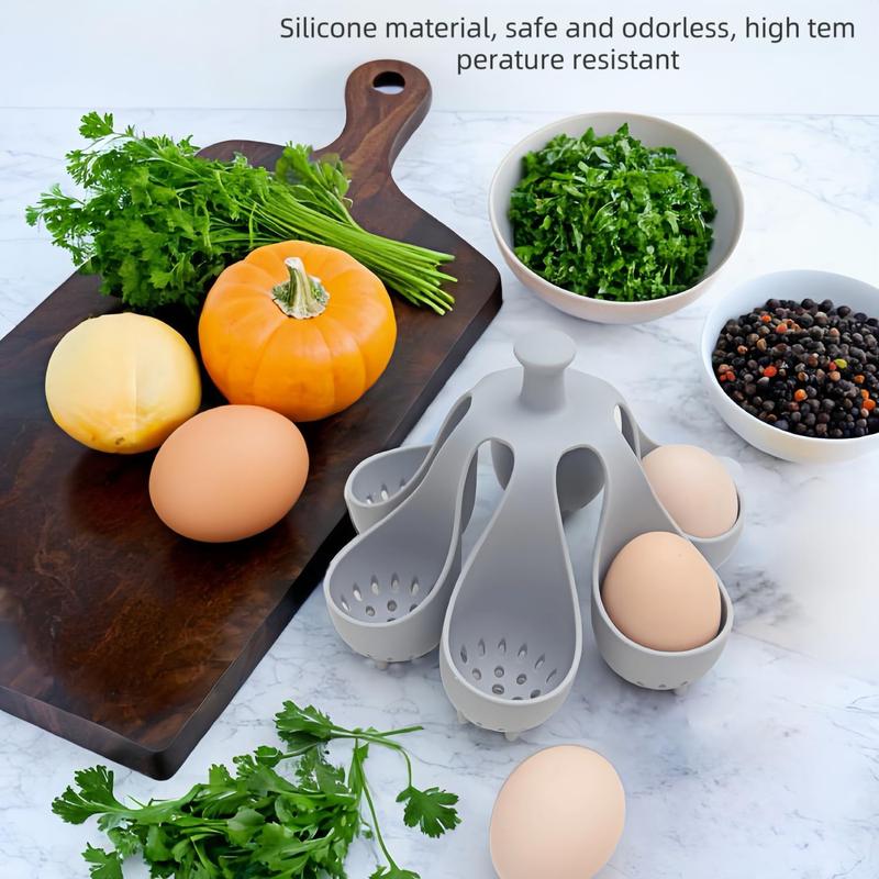 Silicone Egg Boiler Rack, Freestanding Egg Boiler, Egg Boiler, Egg Cooker, Hard Boiled Egg Boiler, Storage and Egg Rack, Holds 6 Eggs, Kitchen Silicone Egg Boiler Gadget, Gray