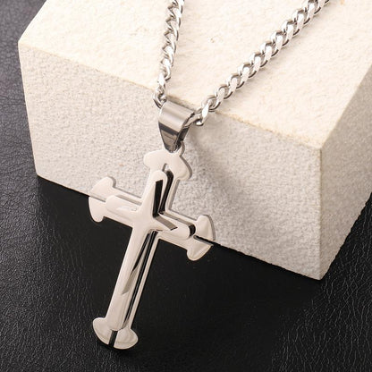 Cross Pendant Necklace for Men Women Stainless Steel Curb Cuban Link Chain Black Gold Color Silver Color Gift Jewelry