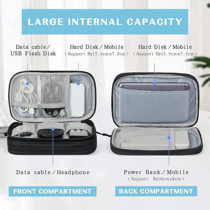 Travel Cable Organizer Pouch Electronic Accessories Carry Case Portable Waterproof Double Layers All-in-One Storage Bag for Cord, Charger, Phone, Earphone Black