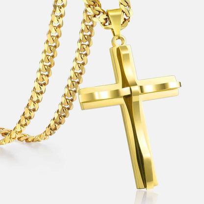 Cross Pendant Necklace for Men Women Stainless Steel Curb Cuban Link Chain Black Gold Color Silver Color Gift Jewelry