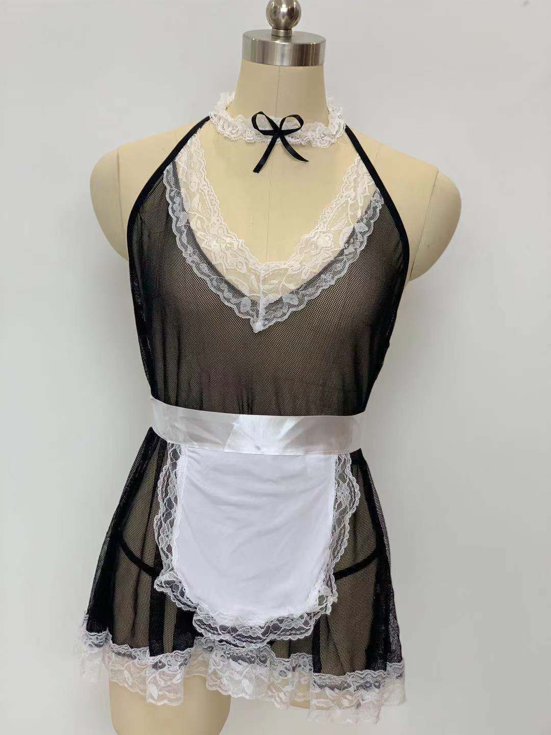 Sexy Plus Size Maid Uniform with Net and See-Through Design |   Women's Lingerie |   Tempting Nightwear