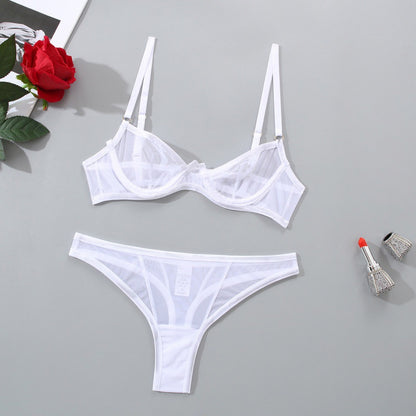 Summer Couple's Push-Up Bra and Thong Set - Sheer Mesh, Perfect for a Sexy Look - New Arrival