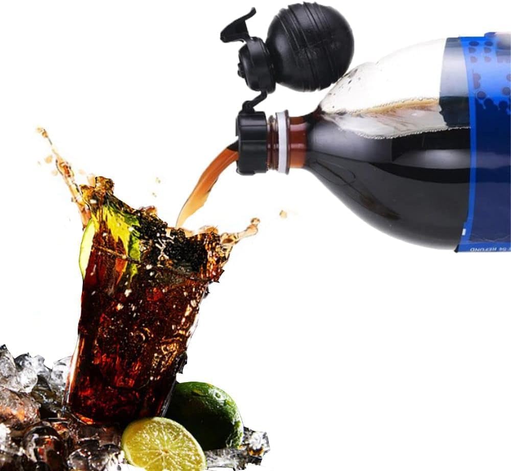 1Pc Black Soda Bottle Lid with Inflated Pump,Carbonated Drink Plastic Bottle Thread Cap for Retain Freshness Fits About 2 Liter,Easy Installation Beer Brewing Bottles and Bottling Kitchen and Dining