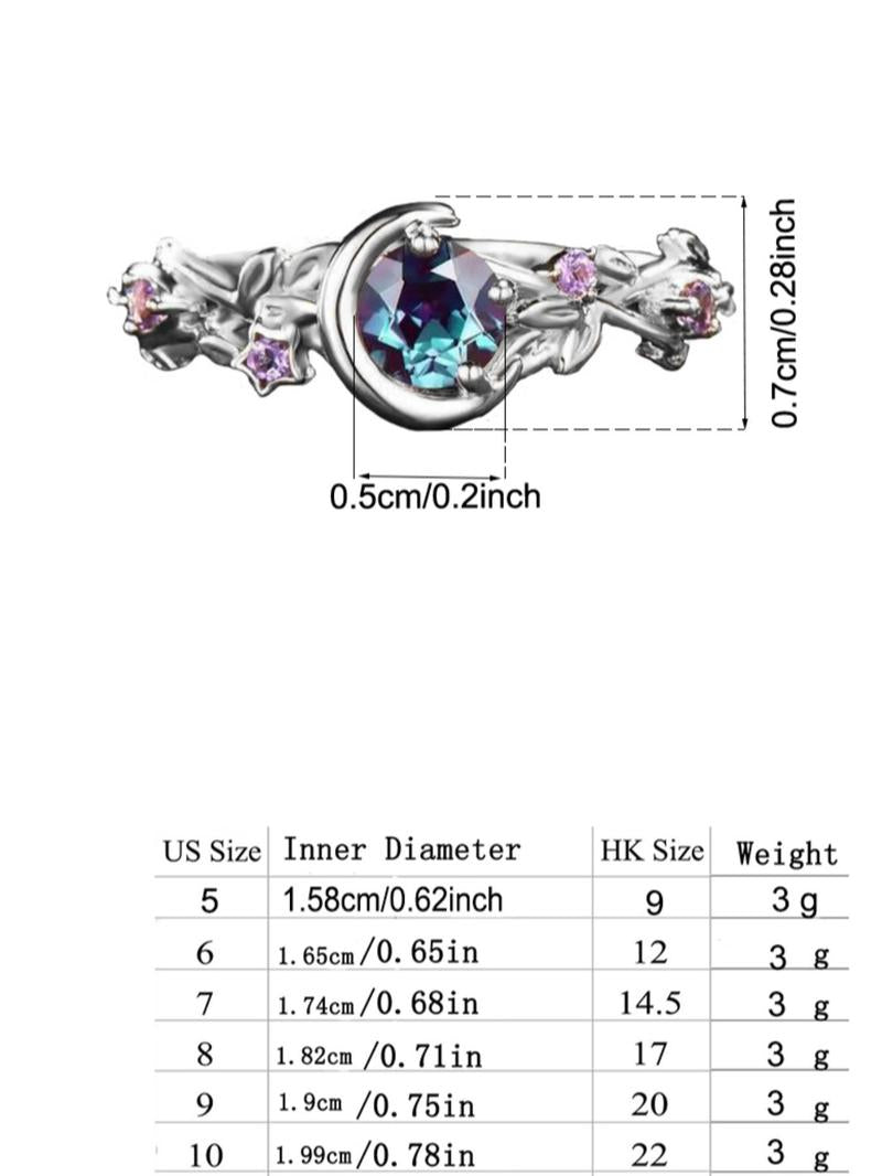 Elegant Artificial Zircon Decorated Ring, Hollow out Flower & Moon Design Ring for Women, Fashion Jewelry for Party, Daily Clothing Decor, Trendy All-match & Exquisite Jewelry for Birthday Gift