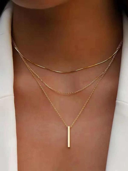 Geometric Charm Triple Layered Necklace As Gift for Back To School Fall, Boyfriend Gift