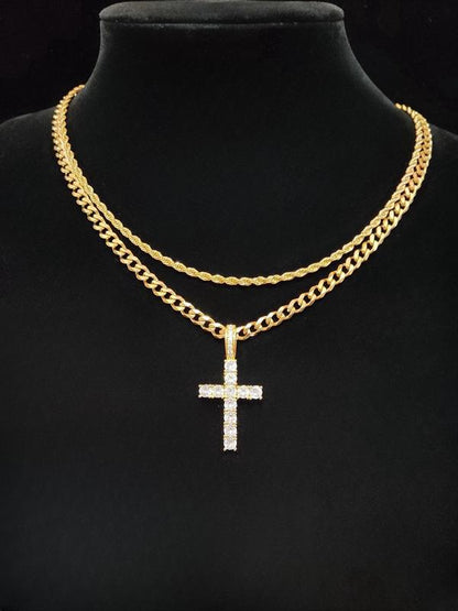 2024 Hip Hop Twist Chain Necklace & Rhinestone Cross Pendant Necklace, Birthday Gift for Bestie, Stainless Steel Matching Necklace Jewelry, Back To School Accessories, Fall Outfits, Fall Freshness Streetwear Mascs