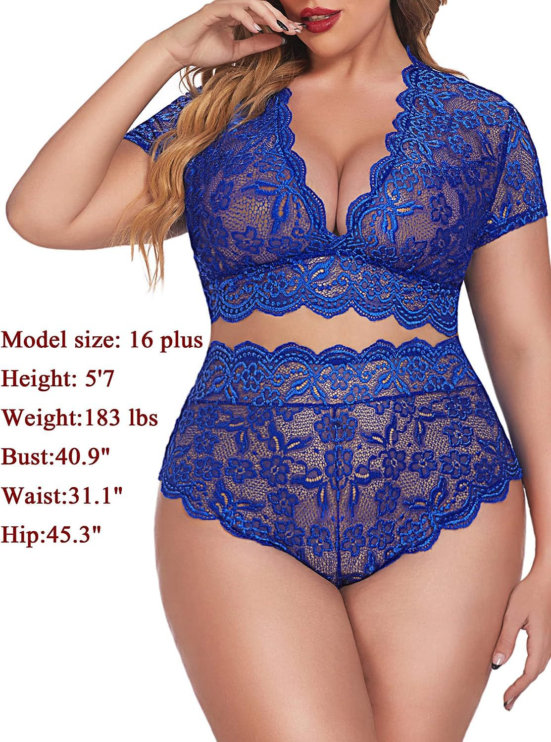 New Arrival Plus Size Sexy Lace Nightwear Set - Ruffle Wave Design, Perfect for a Romantic Night at Home