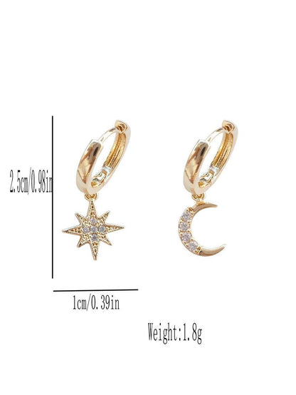 Star & Moon Design Dangle Earrings, Rhinestone Decor Drop Earrings for Women, Fashion Jewelry for Party, Daily Clothing Decor, Trendy All-match & Exquisite Jewelry for Birthday Gift