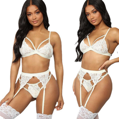 Best Selling Sexy 3 Piece Lace Lingerie Set for Women - Triangle Bikini with Sheer Details, Perfect for Valentine's Day, Couples Gift