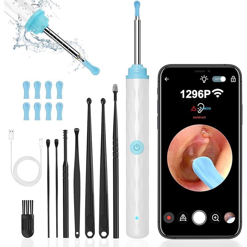 Ear Wax Removal, Ear Wax Removal Tool Camera Built-in 1296P, Easy and Safe Ear Cleaning, Earwax Removal kit with 9 Ear Set and 8 Traditional Tools, Ear Cleaning Kit for iPhone, iPad, Android