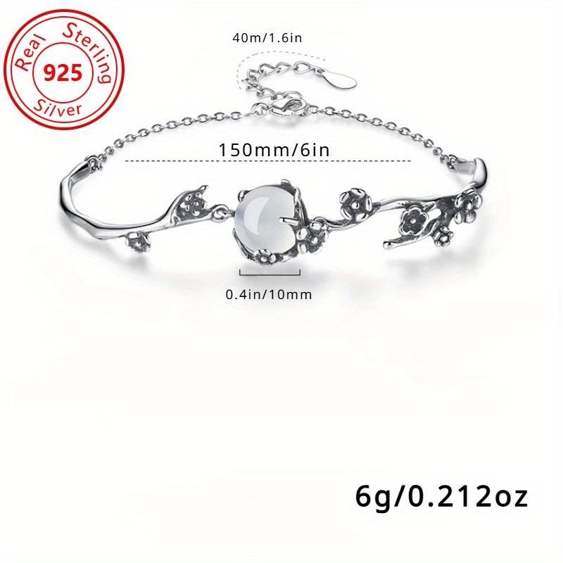 6g/0.212oz S925 Silvery Moon Shadow Cold Plum Bracelet - Fashionable Antique Silver Plated with Elegant Moonlight White Holy Grail Accent, Personalized High Coolness Jewelry for Women