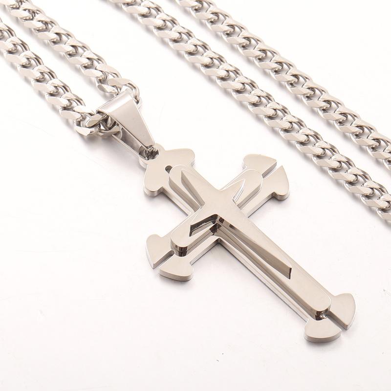 Cross Pendant Necklace for Men Women Stainless Steel Curb Cuban Link Chain Black Gold Color Silver Color Gift Jewelry