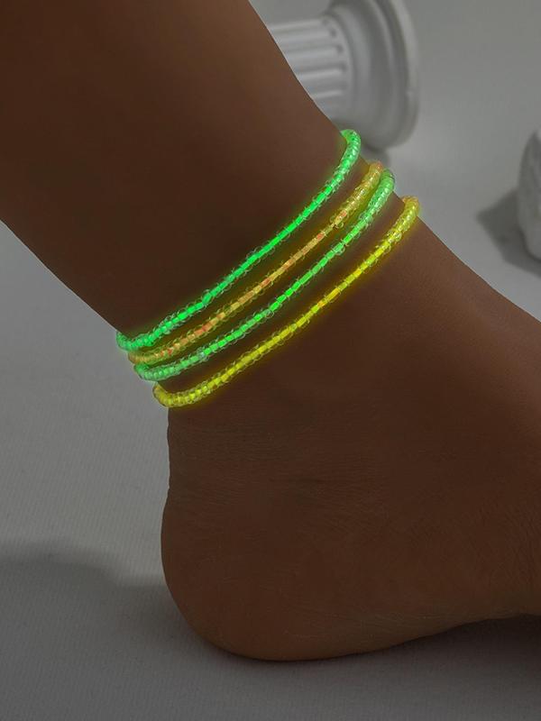 Beaded Ankle Bracelet, Luminous Anklet for Women & Girls, Fashion Jewelry for Party, Daily Clothing Decor, Trendy Jewelry for Birthday Gift