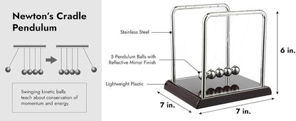 Newton's Cradle Balance Pendulum, Physics Learning Desk Toy, Swinging Kinetic Balls for Home, Office Decoration, Stress Relief, Fun Science Fidget Accessories