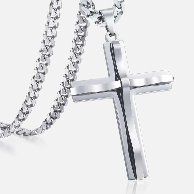 Cross Pendant Necklace for Men Women Stainless Steel Curb Cuban Link Chain Black Gold Color Silver Color Gift Jewelry