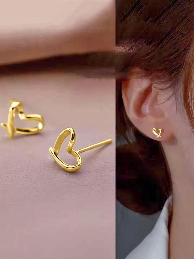 Women's Simple Heart Design Stud Earrings, 2024 New Style Jewelry for Party, Daily Clothing Decor, Trendy All-match Cool Female Accessories for Birthday Gift