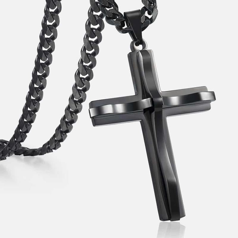 Cross Pendant Necklace for Men Women Stainless Steel Curb Cuban Link Chain Black Gold Color Silver Color Gift Jewelry